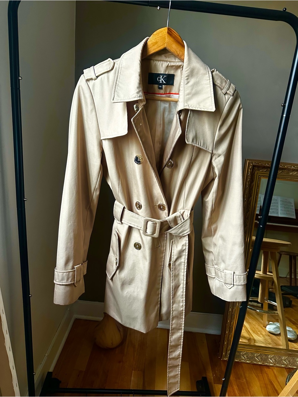 Calvin Klein Light Beige Double-Breasted Trench Coat with Belt